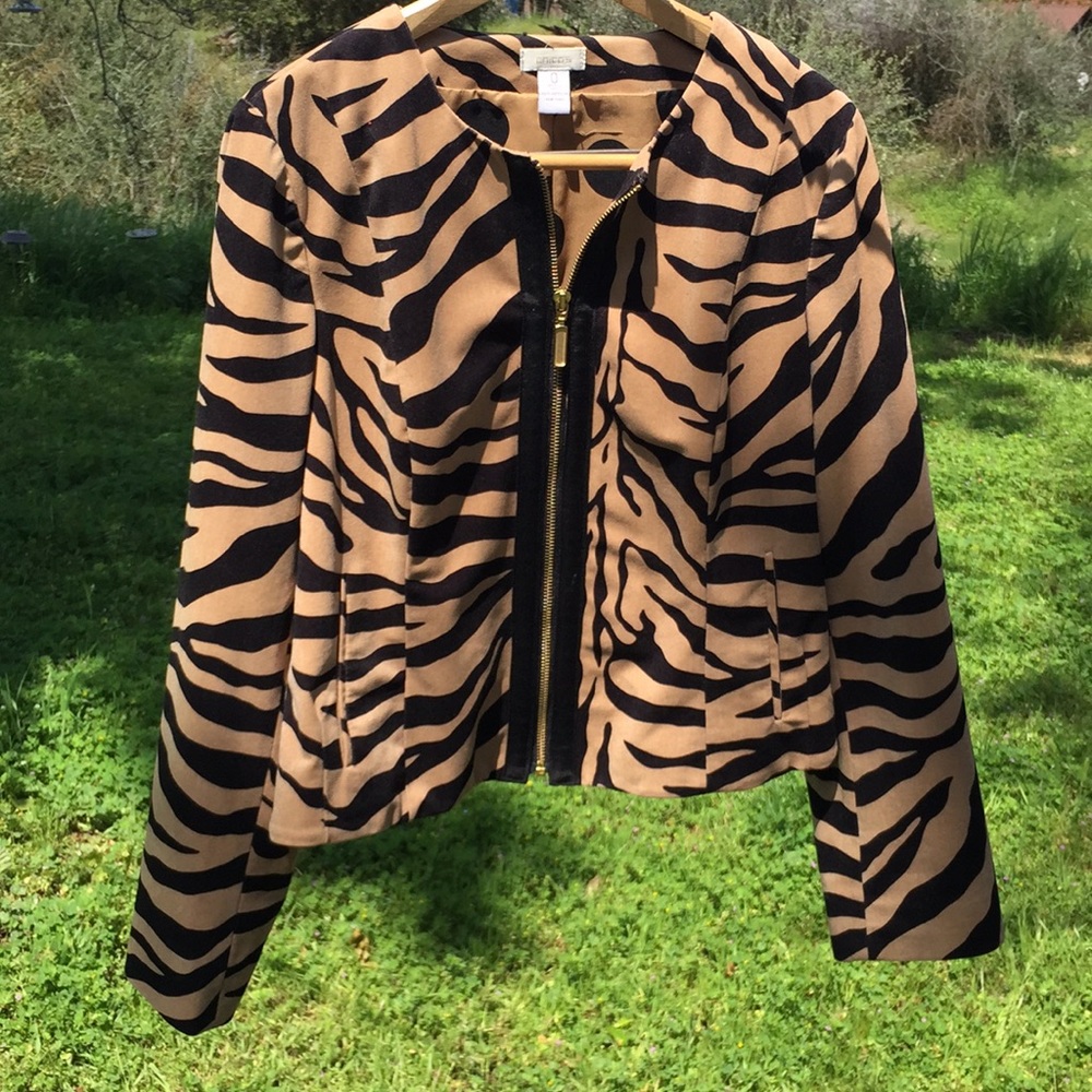 Chico’s Tiger print cropped jacket.